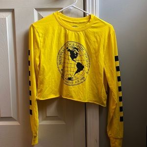 Long sleeve cropped t-shirt. Size Small. Yellow and black